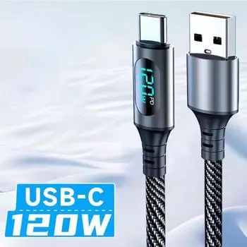 Новый светодиодный цифровой дисплей 120 Вт, кабель USB Type C для быстрой зарядки Samsung Xiaomi POCO Redmi Huawei, кабель для быстрой зарядки и передачи данных 1m