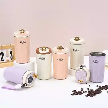 Новый светодиодный дисплей, теплая двойная кофейная чашка, креативный термос из нержавеющей стали, веревочная портативная модная сопутствующая чашка 500ml