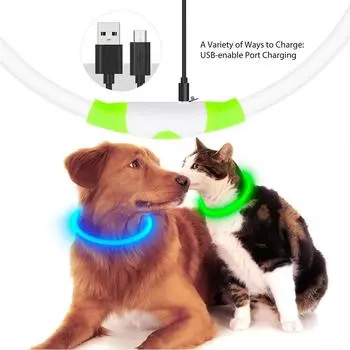 Новый светодиодный ошейник для собак 70 см с USB-подзарядкой для маленьких, средних и крупных собак