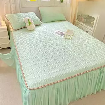 Новый свежий однотонный кружевной крутой латексный летний коврик-юбка-кровать, комплект из трех предметов 150*200cm