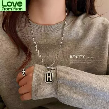 Новый свитер цепи тренд личности буква H кулон ожерелья для женщин простая цепь ожерелье ювелирные изделия оптом