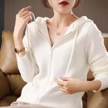 Новый свитер, двойная молния, вязаный кардиган с капюшоном, женская куртка 2023, осенне-зимний свободный свитер, женская верхняя толстовка с длинными рукавами One SIze серый