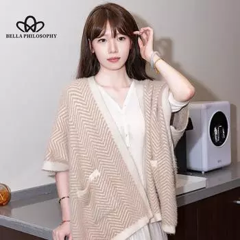 Новый свитер на осень и зиму, повседневная повседневная куртка, модный полосатый вязаный свитер, женская верхняя одежда, свитер с шалью хаки