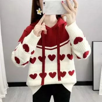 Новый свитер с капюшоном, свободная блузка для леди, зимняя одежда, женские топы, топ с длинным рукавом, одежда Kawaii, зимние пуловеры S чёрный