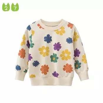 Новый свитер с круглым вырезом для девочек, пуловер с цветочным узором для маленьких девочек, свитер высокого качества 90cm