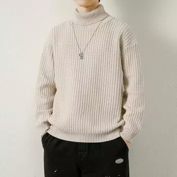 Новый свитер с высоким воротом, повседневный мужской вязаный свитер с высоким воротом, теплый мужской джемпер, мужской вязаный полосатый уличный стиль, повседневные топы 2XL серый