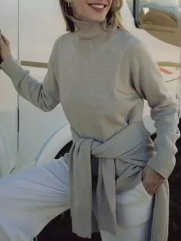 Новый свитер, женский свободный вязаный пуловер с высоким воротником и длинными рукавами, теплый свитер S чёрный