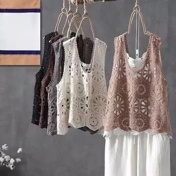 Новый свободный европейский полый жилет большого размера Fat Mm, пуловер, безрукавка, жилет, тонкий топ One size