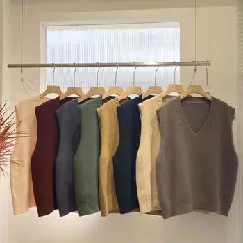 Новый свободный модный пуловер в ленивом стиле с v-образным вырезом, жилет без рукавов, вязаный жилет, женский свитер All code зелёный