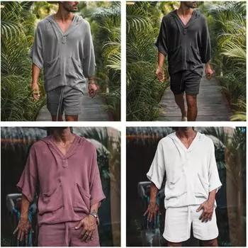 Новый свободный мужской костюм для отдыха из двух предметов из хлопка и льна, праздничная мужская спортивная одежда M