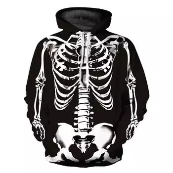 Новый свободный пуловер с капюшоном и 3d цифровой печатью черепа, мужские топы S чёрный