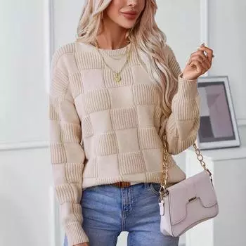 Новый свободный свитер с круглым вырезом в европейском и американском стиле на осень и зиму 2025 года S абрикосовый