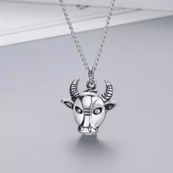 Новый талисман S925 стерлингового серебра голова быка волк кулон мужское ожерелье ретро осень зима мода пара длинная цепочка свитера