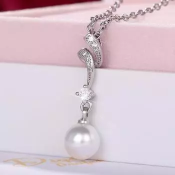 Новый темпераментный кулон с имитацией жемчуга, женское ожерелье для помолвки, свадебные аксессуары, ювелирные изделия высокого качества серебряного цвета 45cm