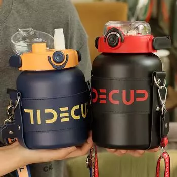 Новый термос из нержавеющей стали 316 с разделением воды для чая, большая емкость, двойная соломинка, чашка для питья, уличные портативные чашки для живота 900ML