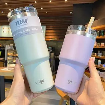 Новый термос из нержавеющей стали на 20 унций/30 унций с соломенными кофейными кружками, стакан с двойными стенками, вакуумная изоляция, холодный напиток, автомобильная чашка для льда 600ml