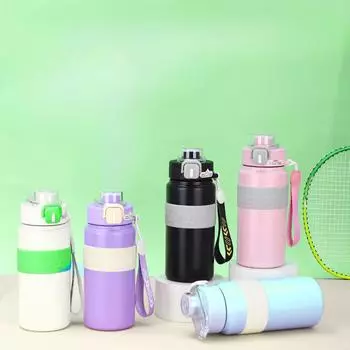 Новый термос из нержавеющей стали с двумя чашками для питья, большой емкости, холодная кружка для отдыха на открытом воздухе, портативный спортивный чайник для студентов 600ml