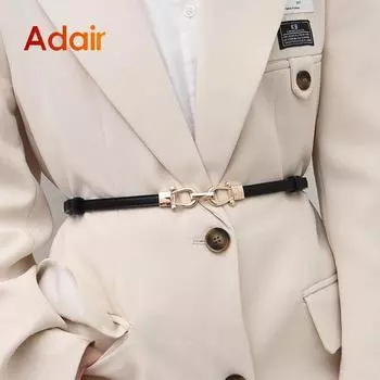 Новый тонкий женский ремень высокого качества, однотонный ремень для платья, золотая пряжка из натуральной кожи, женские поясные ремни Элитный бренд DT034 70cm чёрный