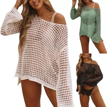 Новый топ бикини с сетчатым ажурным вязаным купальником Пляжная вязка L чёрный