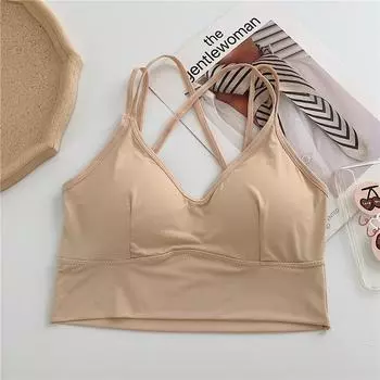 Новый топ на бретельках, однотонный шелковый укороченный топ с лямкой на шее, женские летние майки с открытой спиной, модный повседневный женский укороченный жилет без рукавов One Size бежевый