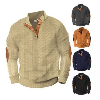 Новый тяжелый жаккардовый галстук-пуговица Генри осенне-зимний длинный рукав вышитый повседневный свитер для мужчин S тёмно-синий