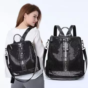 Новый тренд блестки студенческий школьный рюкзак большой вместимости для отдыха на открытом воздухе рюкзаки 30x14x32cm чёрный