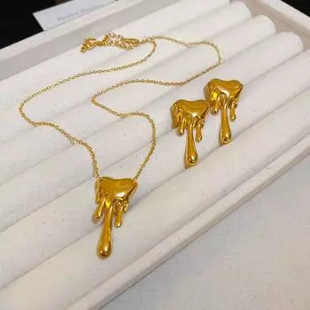 Новый тренд Love Lava серьги ожерелье комплект металлические лавовые серьги гвоздики INS стиль ключичная цепочка девушка Ear Studs