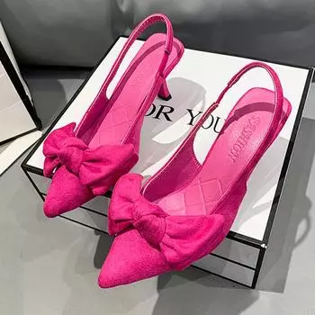 Новый тренд, модные женские сандалии с бантом, пикантные туфли на высоком каблуке с острым носком, весенние платья, тапочки с открытой пяткой, женские шлепанцы 34 жёлтый