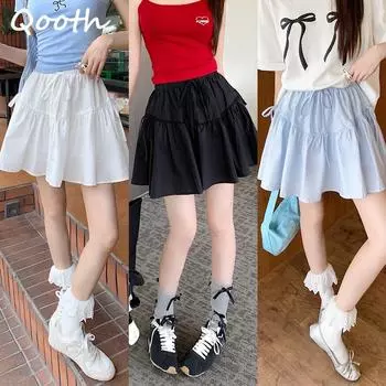 Новый тренд, женская летняя мини-юбка трапециевидной формы с высокой талией, черный зонтик, тонкая пышная полуюбка, высокая мода, короткая юбка QT2375 синий