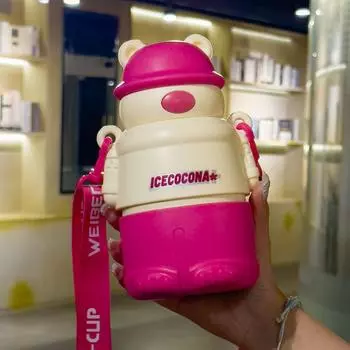 Новый трендовый мультяшный термостакан из нержавеющей стали 316 с ремешком, защищенным от падений, для детей и студентов 500ml