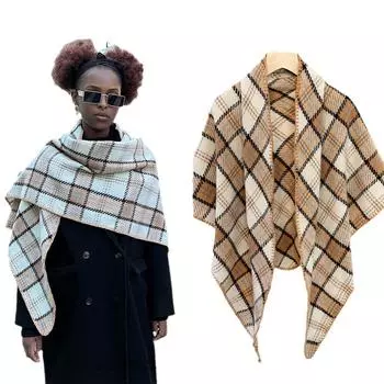 Новый треугольный шарф Ральф в стиле старых денег, шаль Майяра, женский зимний шарф кофейного цвета, клетчатая шаль 260*69cm