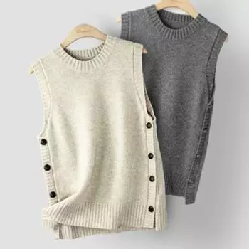 Новый трикотаж без рукавов, японский жилет из овечьей шерсти, майка, женский дизайн, чувствует себя маленьким one size чёрный