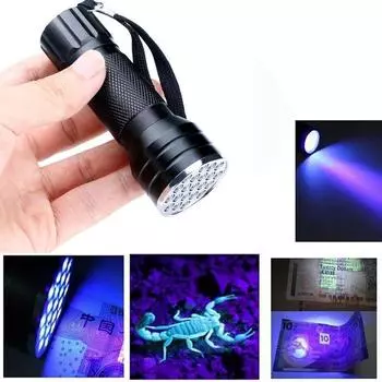 Новый УФ-ультрафиолетовый 21 светодиодный фонарик, мини-черный алюминиевый фонарик, лампа