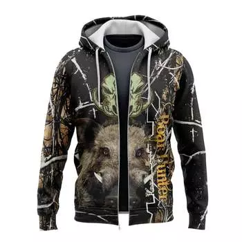Новый уличный охотничий кабан, охотничий камуфляж с татуировкой и 3D принтом, мужская толстовка с капюшоном, новая модная уличная одежда, толстовки на молнии, повседневная куртка S
