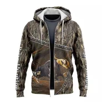 Новый уличный охотничий кабан, охотничий камуфляж с татуировкой и 3D принтом, мужская толстовка с капюшоном, новая модная уличная одежда, толстовки на молнии, повседневная куртка M