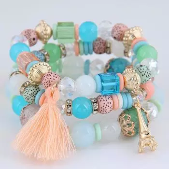 Новый универсальный браслет с бахромой Crystal Tower, многослойный комбинированный браслет для женщин