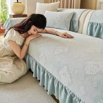 Новый универсальный диванный коврик Four Seasons в кремовом стиле с жаккардовым шенилловым краем, противоскользящим чехлом для дивана и полотенцем для спинки 70x70