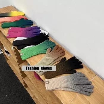 Новый универсальный и стильный дизайн с длинными градиентными цветными шерстяными вязаными перчатками с раздельными пальцами на осень и зиму для женщин one size