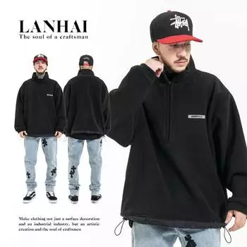 Новый универсальный повседневный деловой свитер на весну и осень для мужчин с воротником-стойкой и длинными рукавами, повседневный свитер с капюшоном из жаккардовой вязки S чёрный