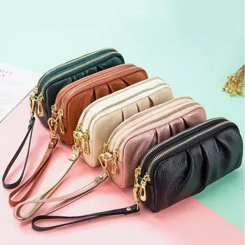 Новый универсальный женский кошелек контрастного цвета, брелок для ключей, стильный верхний слой из коровьей кожи, карман на молнии для монет, кошелек, сумки чёрный