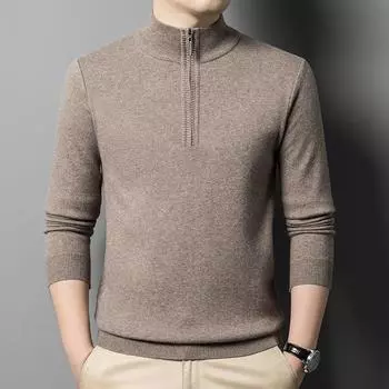 Новый утолщенный бархатный свитер с длинными рукавами и застежкой-молнией на половину длины из шерсти и бархата для молодых и людей среднего возраста, стройных и красивых M