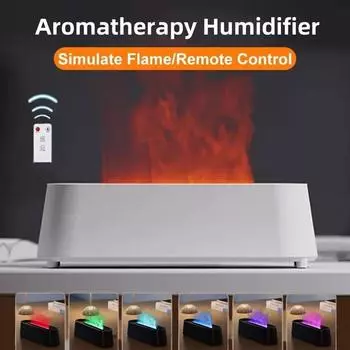 Новый увлажнитель воздуха Ароматерапевтический увлажнитель с пультом дистанционного управления 7-цветный 3D-моделирующий диффузор пламени Аромадиффузор эфирных масел белый