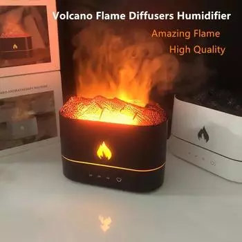 Новый увлажнитель воздуха с имитацией вулкана объемом 250 мл, красочный свет пламени, таймер, безводный, с автоматическим выключением, диффузор аромата эфирного масла для дома чёрный