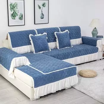 Новый узор, зимняя однотонная плюшевая кружевная подушка для дивана, мягкая удобная юбка, чехол для дивана, украшение для гостиной, нескользящее толстое полотенце для спинки 45x45cm Pillowcover 1pcs