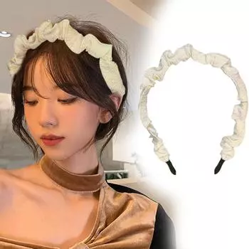 Новый Весна/Лето Блестящий Шелковый Бежевый Складной Обруч для Волос Сверкающий Обруч для Волос для Умывания Лица Свежая Ретро Повязка на Голову Простой Повседневный Домашний Сочетающийся