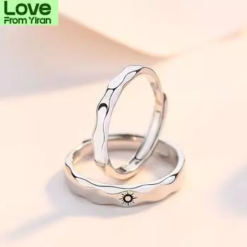 Новый Волнистый Узор Солнце Луна Парное Кольцо Мода Регулируемая Пара Кольца Любовника Ювелирные Изделия Из Серебра 925 Мужчины Женщины Подарок на День Святого Валентина