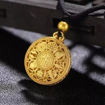 Новый Восемь сокровищ Богатый и состоятельный полый лотос Компас Подвеска Древний метод Символ удачи Парное ожерелье Подвеска 40CM золотой