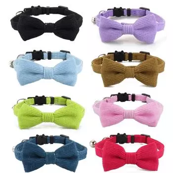 Новый вельветовый ошейник для домашних животных, регулируемый хлопковый ошейник с бантиком для кошек и собак 1.0x~20~28CM синий