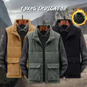 Новый вельветовый зимний модный шерстяной жилет, куртка, мужской жилет с хлопковой подкладкой, пальто, мужской жилет без рукавов, плюшевый жилет, куртки, теплые жилеты, одежда M чёрный