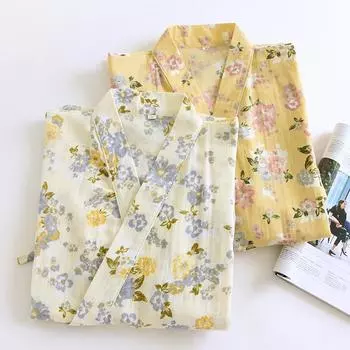Новый весенне-летний женский халат-кимоно из 100% хлопка, пижама с цветочным принтом, тонкий банный халат с отпариванием для дома и меха для женщин M